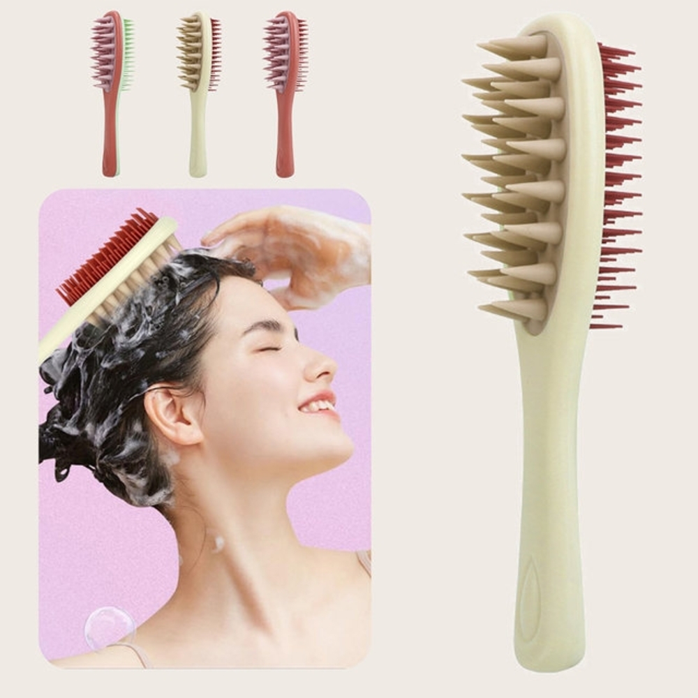 Cream and Red Scalp Massager Brush